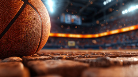 Immerse yourself in the electric atmosphere of a modern stadium Feel the palpable audience excitement as a close-up of a basketball hints at the thrilling live sports action to come A glowing scoreboard illuminates the scene, showcasing the magic of competition unfolding in this exciting, high-energy image AI Generativeの素材