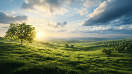 Discover tranquil stock photos of cows peacefully grazing among scattered trees on a vast plain These high-resolution images capture the beauty of sustainable pastoral life, evoking natural harmony and the gentle rhythm of rural scenes Perfect for your project, download these stunning visuals now AI Generativeの素材