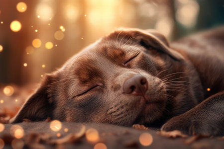 A golden light bathes a peacefully sleeping dog and cat, radiating pure bliss This heartwarming image captures the beauty of relaxed pets and the love they share Witness the cute dog in gentle slumber, a precious moment of tranquility and serene pet companionship AI Generativeの素材