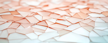 This image captivates with geometric reflections on shiny surfaces Symmetrical, abstract forms create a mosaic texture through light and shadow Intricate patterns emerge, highlighted by a pastel gradient The artwork is a visual delight, showcasing a harmonious composition and subtle transitions AI Generativeの素材