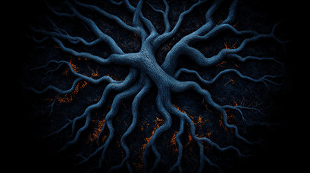 Unearth the depths of ancestry with an artistic portrayal of interwoven family tree roots This visual masterpiece symbolizes deep connections and shared history, capturing the strength of heritage through robust, intertwined roots A powerful metaphor for family bonds, this artwork invites you to delve into the profound beauty of lineage AI Generativeの素材