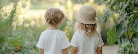 This image captures the pure joy of childhood with kids playing hide-and-seek Laughter and anticipation fill the backyard as they create summer memories Their innocent fun embodies outdoor play and the timeless magic of this classic game It's a perfect snapshot of happy children engaged in a beautiful, playful adventure AI Generativeの素材