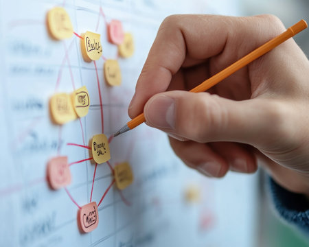 Unlock effective learning with mind mapping! This image shows a student actively creating a mind map on a whiteboard Discover powerful study strategies and visual techniques to enhance knowledge, organize thoughts, and boost academic success Master planning and efficient learning with this visual guide AI Generativeの素材