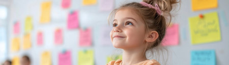 Bright classrooms burst with back-to-school energy! Teachers hold motivational banners, sparking educational enthusiasm Children embrace the vibrant ambiance filled with colorful banners promoting learning and growth Joy radiates as they celebrate the beginning of education, capturing the spirit of learning AI Generativeの素材