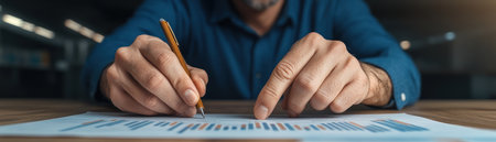 A teacher's hands meticulously craft a motivational chart, preparing engaging materials for a positive learning experience Pencil in hand, he reviews data and graphs, thoughtfully planning the lesson in a cozy, well-lit classroom His attention to detail is evident as he focuses on creating an impactful learning plan AI Generativeの素材