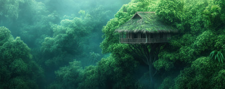 A treehouse emerges from emerald foliage, a symbol of collaborative creation and friendship Friends, united in architectural ambition, crafted this haven, nestled deep within a vibrant forest It's a testament to imaginative building, a peaceful retreat where nature and teamwork intertwine, showcasing the power of shared dreams AI Generativeの素材