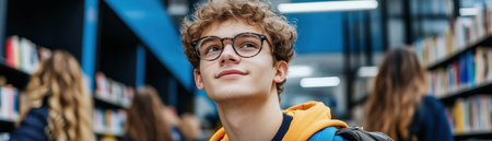 Dive into back-to-school excitement! Young students browse vibrant bookshelves, seeking great deals on books This engaging scene captures the thrill of learning and discovery Shop sales for essential education supplies and get ready for the new school term Find everything you need for a successful year AI Generativeの素材