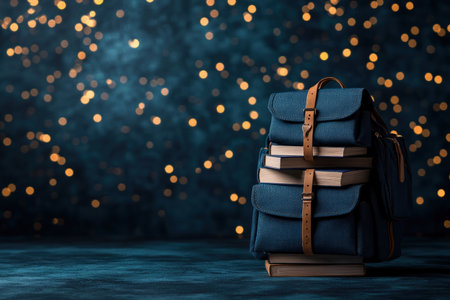 Unleash the power of limitless learning with a floating backpack brimming with glowing books, set against a starry sky This abstract image symbolizes boundless education, capturing the magic of endless knowledge and the potential within us all Explore the visual representation of dreams and inspiring possibilities AI Generativeの素材