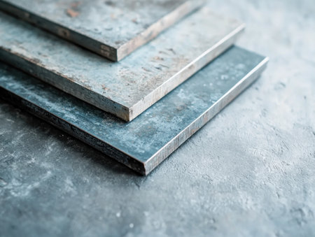 Craft precise geometric designs with these sleek, minimalist metal rulers Their durable surfaces and clean lines are ideal for technical drawings and creative projects These innovative tools blend functionality and industrial design, elevating any workspace with their unique textures and sophisticated aesthetic Perfect for drafting and architectural work AI Generativeの素材