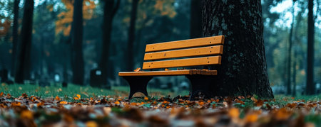 A solitary wooden bench rests beneath a grand tree in a quiet graveyard, embodying grief and loss This somber scene captures the beauty of a funeral setting, inviting quiet contemplation and reflection within a melancholic, tranquil atmosphere It's a moment for solitude amidst the journey of mourning AI Generativeの素材