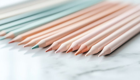 Jewel-toned pencils on marble, where luxury meets artistry These premium instruments blend elegance and function, inspiring professionals and hobbyists Experience smooth, vibrant strokes, elevating your creative expression Meticulously crafted, they're more than tools; they're a statement, perfect for your next masterpiece AI Generativeの素材