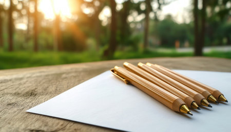 Create eco-art with metallic markers on recycled paper These sustainable tools are perfect for mindful drawing and environmental projects Glide effortlessly, these pens produce vibrant, lasting designs Explore eco-friendly art methods using these golden pens Unleash your creativity while championing environmental consciousness AI Generativeの素材