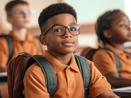 This vibrant image captures an engaging classroom where an enthusiastic teacher guides student-led discussions Children with diverse features actively participate, fostering a collaborative learning environment The scene exemplifies modern educational methods, showcasing the power of interactive learning and the impact of student curiosity Explore the beauty of engaged education AI Generativeの素材