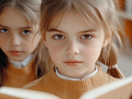 Wide-eyed on their first day, young students are captivated by the magic within the library's walls Surrounded by endless possibilities, their curiosity blossoms Witness their joy as they embark on a journey of reading, learning, and personal growth, fueled by the wonders of books and education AI Generativeの素材