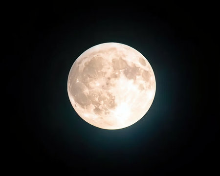 Witness the full moon's ethereal beauty Its luminous, cratered surface glows, creating captivating light and shadow patterns A celestial wonder, it symbolizes mystery and cosmic dance This photograph showcases nature's art, perfect for astronomy and nature enthusiasts Enjoy the moon's radiant, full glow AI Generativeの素材