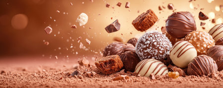 Experience pure indulgence with luxury chocolate truffles, adorned with creative edible decorations These premium treats, a symphony of rich flavors and textures, are perfect for celebrations and gifting Each artistic truffle, from meticulous cocoa creations to elegant toppings, showcases a true love of chocolate, promising to delight AI Generativeの素材