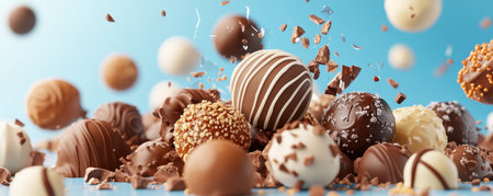 Experience pure indulgence with these premium chocolate truffles A decadent mix of milk, dark, and white chocolate, each truffle is artfully decorated for an elegant aesthetic Enjoy the rich textures and intense flavor, perfect as a special treat or sophisticated gift These are truly gourmet and plated with creative edible AI Generativeの素材