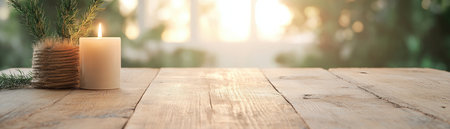 Experience the enchantment of a romantic, candlelit dinner Soft glows illuminate gourmet entrees on a wooden table, creating an intimate and serene evening ambiance The warm light and natural setting evoke a captivating and peaceful mood, inviting you to share in the beauty of a special meal AI Generativeの素材