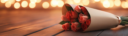 Craft a personalized Valentine's Day with a romantic bouquet, nestled with a handwritten love note for a surprise Red and pink roses symbolize love, while the personal note adds an intimate touch This thoughtful gesture and elegant floral gift will create a cherished and truly special memory AI Generativeの素材