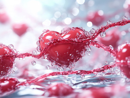 A heart floats within a web of abstract connections, symbolizing empathy and human ties This artwork, rendered in soft tones, uses flowing lines to highlight relationships between hearts, evoking deep feeling Perfect for backgrounds or social media, it visually represents the intricate bonds that connect us AI Generativeの素材