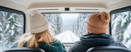 Escape on a romantic train journey through a snowy wonderland Picture intimate moments amidst serene, snow-covered trees Create unforgettable memories with your loved one as you travel through picturesque landscapes, a perfect winter escape filled with love and togetherness Cherish these moments forever AI Generativeの素材