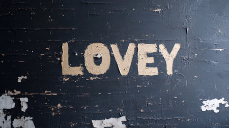 "LOVEY" presents a captivating visual of heartfelt love confessions Golden letters, against a dark background, form words overflowing with raw emotion This artistic piece beautifully merges love and art, offering a unique experience where words powerfully express profound affection Explore this visual declaration of devotion AI Generativeの素材