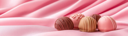 Experience Valentine's romance with minimalist-packaged chocolates Soft lighting enhances the luxurious atmosphere, showcasing exquisite, colorful truffles Their smooth texture and delightful taste capture the essence of the holiday Perfect for gifting or personal enjoyment, these elegant chocolates are a visual and flavorful treat AI Generativeの素材