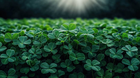 Bathed in golden sunlight, a breathtaking shamrock field unfolds, a verdant ode to Irish heritage Lush greenery meets the sun's gentle embrace, creating a serene and uplifting escape This captivating landscape embodies Irish beauty, offering a peaceful moment to explore nature's wonder Feel the warmth and immerse yourself in its AI Generativeの素材