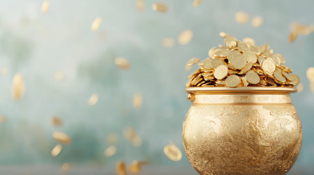 Unearth a golden pot overflowing with radiant orbs, a mystical twist on traditional treasure Perfect for fantasy or wealth designs, this luminous collection offers a unique visual Use these glowing orbs to add magical prosperity and elevate your projects with captivating imagery A stunning alternative for treasure concepts AI Generativeの素材