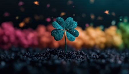 Experience the magic of a radiant four-leaf clover, glowing against a vibrant rainbow This symbol of luck and hope radiates positivity, capturing nature's enchanting beauty It's a visual treat, bringing charm and a sense of fortune to all who behold it Discover the wonder within this unique scene AI Generativeの素材