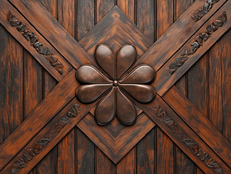 Discover a modern clover, rendered with sharp geometric lines, nestled within a rustic wooden panel The design's intricate lines and textures create a captivating visual blend of organic and structured elements This versatile piece inspires creativity and offers unique aesthetic potential for design and architecture Explore our collection today! AI Generativeの素材