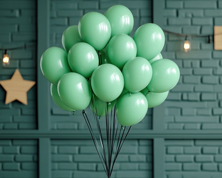 Bright green balloons, playfully bunched, evoke pure joy, ideal for parties, celebrations, and photoshoots Their vibrant color creates a festive atmosphere perfect for birthdays or family gatherings Use them to elevate your event, adding a touch of cheer and elegance to any special occasion AI Generativeの素材