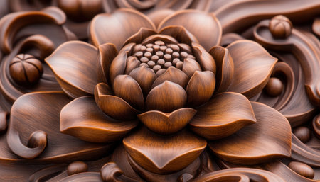 Uncover a blessed, intricately carved wooden lotus charm Its warm, sacred details embody peace, prosperity, and good fortune A testament to spiritual artistry, it s ideal for meditation, decor, or gifting This symbol of purity and enlightenment enhances any space with exquisite beauty AI Generativeの素材