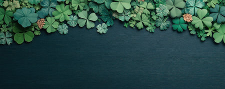 Embrace St Patrick's Day with this vibrant image! A multitude of green shamrocks, a classic Irish symbol, create a festive and visually striking scene Rich textures and varying green hues capture the joy and heritage of the holiday, embodying charming Irish culture perfectly Ideal for celebrating the spirit of the AI Generativeの素材