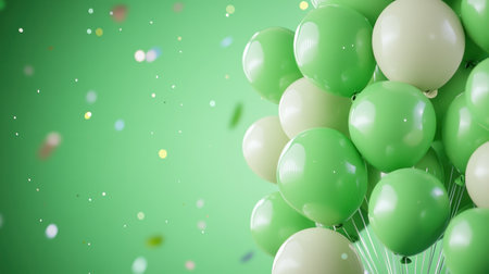 Bring your party to life with vibrant green balloons! These images capture the joy of floating green and white balloons against a lush green backdrop Perfect for birthdays or any celebration, these festive decorations add a touch of fun Download now to easily elevate your next special occasion! AI Generativeの素材