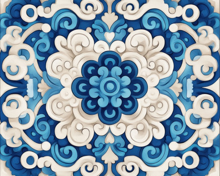 Discover vibrant digital art where traditional Irish patterns meet modern design Bold colors and contrasts highlight Celtic-inspired floral motifs, layered in captivating shades of blue and off-white Perfect for creative projects and decor, this artwork adds a unique Irish touch to any space AI Generativeの素材