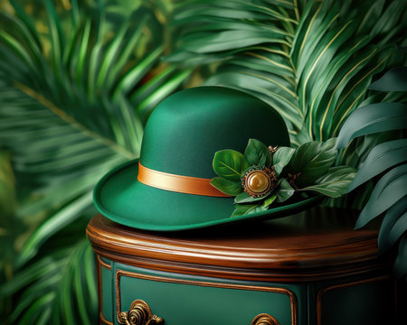 Step into retro charm with a green cloche hat, perfectly paired with 1930s attire against an antique shop backdrop This captivating image showcases vintage elegance and sophisticated flair Discover the timeless beauty of this classic accessory, blending retro and contemporary style for fashion enthusiasts AI Generativeの素材