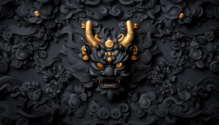 Unleash captivating artistry with a glowing lucky charm A mesmerizing dragon design, blending modern art with ancient symbols, exudes hope and magic Crafted in dark gray with striking gold accents, it's perfect for enhancing visual projects, presentations, and more Experience a unique fusion of heritage and contemporary design AI Generativeの素材