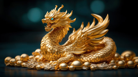 Unleash prosperity with this golden, phoenix-like dragon, a mystical lucky charm This dazzling emblem, a testament to fine craftsmanship, attracts positive energy, success, and happiness More than d cor, it's a powerful symbol of abundance, making it an exceptional gift to invite good fortune into life AI Generativeの素材