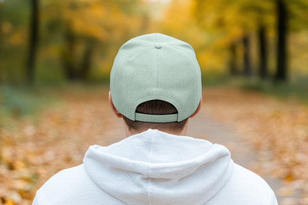 Effortlessly stylish, a green snapback cap complements a casual joggers and hoodie ensemble This image captures relaxed fashion against a tranquil countryside backdrop It embodies outdoor serenity and everyday wear, highlighting the simplicity of nature alongside classic casual style A person showcases comfort and fashion in a serene setting AI Generativeの素材