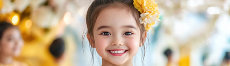 This image bursts with celebratory energy, showcasing a young girl in a vibrant parade Flags wave, cultural dances unfold, and the girl's smile reflects community joy The scene embodies heritage, festive tradition, and the richness of cultural unity in a powerful, joyful snapshot AI Generativeの素材