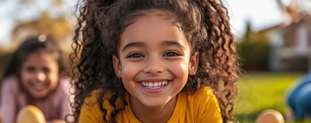 Capture the essence of spring with a multi-generational egg hunt Joyful children, especially one bright-eyed girl, embody the spirit of family and discovery This heartwarming portrait celebrates playful moments and the magic that unites loved ones during a festive spring day AI Generativeの素材