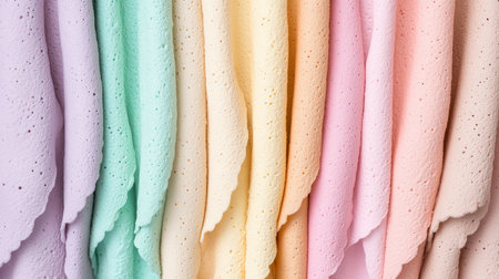 Immerse yourself in the calming world of soft pastels Explore delicate hues in fabrics and design, creating a sense of serenity These gentle, dreamlike colors are perfect for backgrounds, invitations, and various creative projects, offering a light and airy aesthetic Discover the charm of pastel's soothing palette AI Generativeの素材