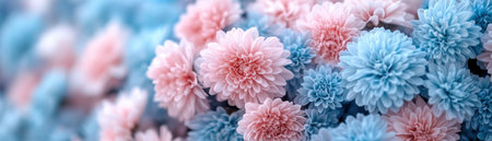 Drift into a world of serenity with this pastel floral image Soft pink and pale blue blossoms blend in a dreamy, ethereal display Perfect for wallpapers, backgrounds, and crafts, the delicate flowers and tranquil palette create a sense of calm and beauty within a gently blurred scene AI Generativeの素材