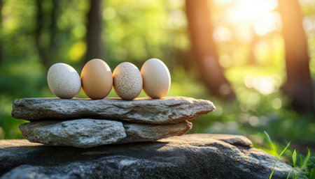 Immerse yourself in a vibrant forest egg hunt where camouflaged treasures blend seamlessly with nature This image embodies an outdoor adventure, perfect for themed projects or seasonal fun Challenge family and friends to discover the hidden beauty and enjoy this engaging, lively activity in a captivating woodland setting AI Generativeの素材