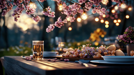 Celebrate Easter with a heartwarming scene of family unity amidst spring's beauty Joyful decorations, blooming flowers, and a festive table create an enchanting setting This image captures the warmth and togetherness of loved ones, highlighting the spirit of love and harmony on this special occasion Explore the charm of a AI Generativeの素材