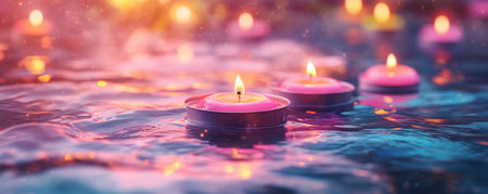 Immerse yourself in a glowing Christian holiday evening Soft candlelight illuminates a tranquil, festive scene, capturing the season's spirit Flickering flames cast a magical spell, while pink and gold hues create an atmosphere of serenity and wonder, perfect for reflection and joyful gatherings AI Generativeの素材