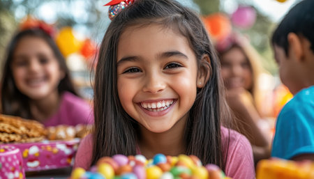 Experience the warmth of a post-egg hunt family gathering Laughter and smiles fill the air as they share treats under festive decorations This image, bursting with bright colors and a cheerful mood, embodies holiday joy, family togetherness, and the essence of Easter traditions Perfect for various celebratory themes AI Generativeの素材