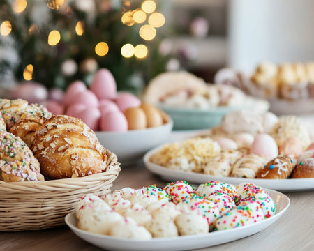 Experience the joy of Easter through heartwarming family images See festive gatherings, traditional meals, colorful baskets, and glowing candlelight Discover delicious treats, decorated eggs, and shared moments of togetherness These pictures capture the warmth and love of Easter, perfect for sharing the holiday spirit AI Generativeの素材