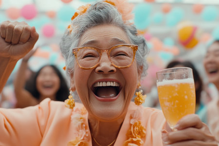 Experience the joy of a vibrant family celebration where generations connect through laughter, games, and delicious food Witness heartwarming moments captured in vivid colors, bright expressions, and genuine smiles See families bonding and creating lasting memories together during this joyful multigenerational gathering View the images now AI Generativeの素材